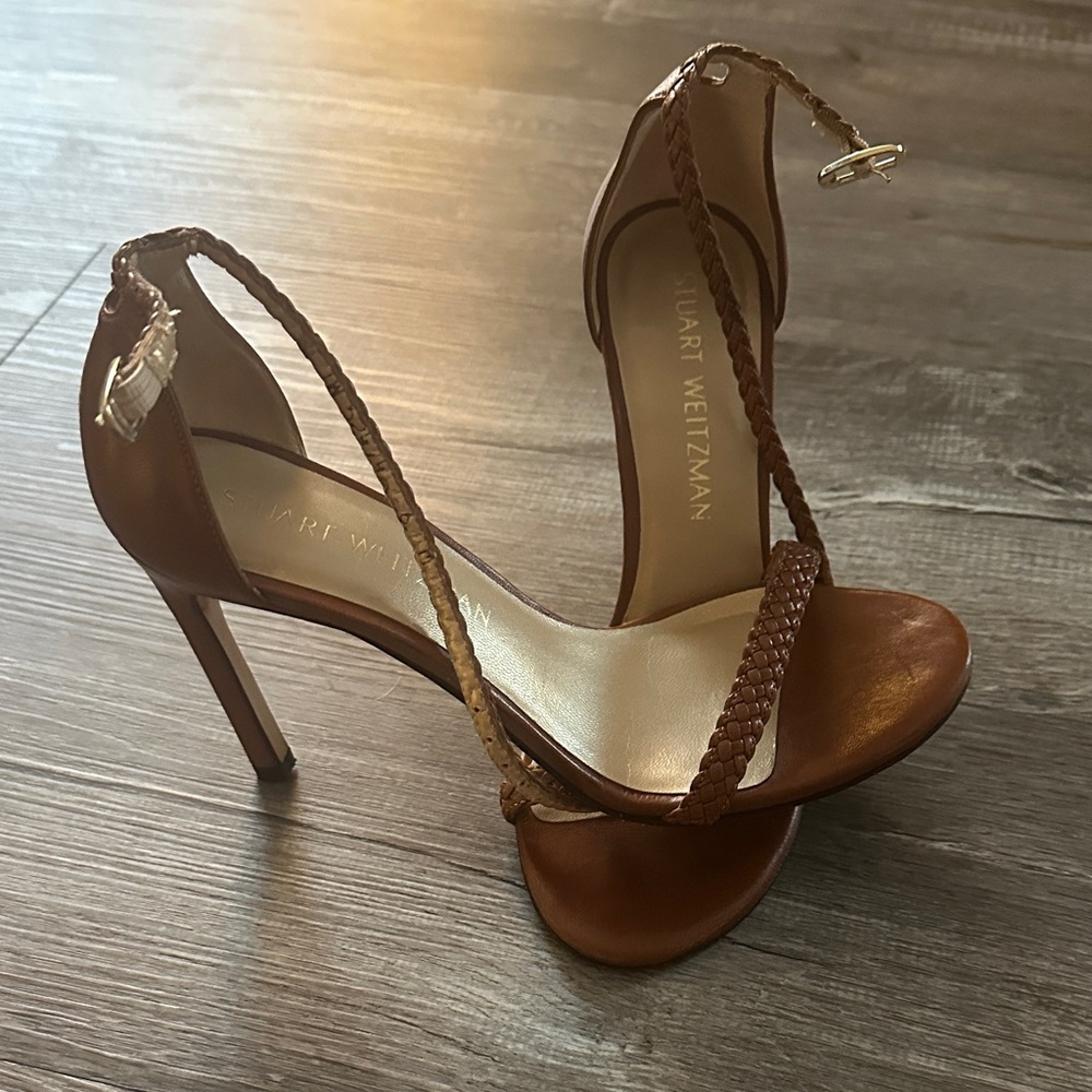 Stuart Weitzman Tan Braided Strap Heels